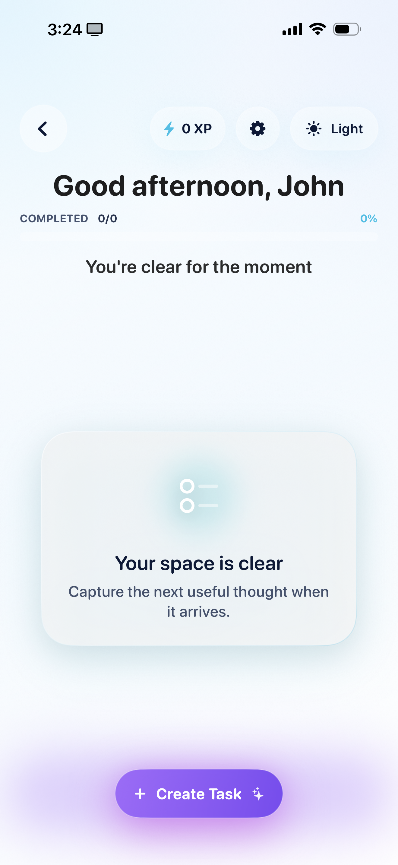Liquid Tasks light mode home