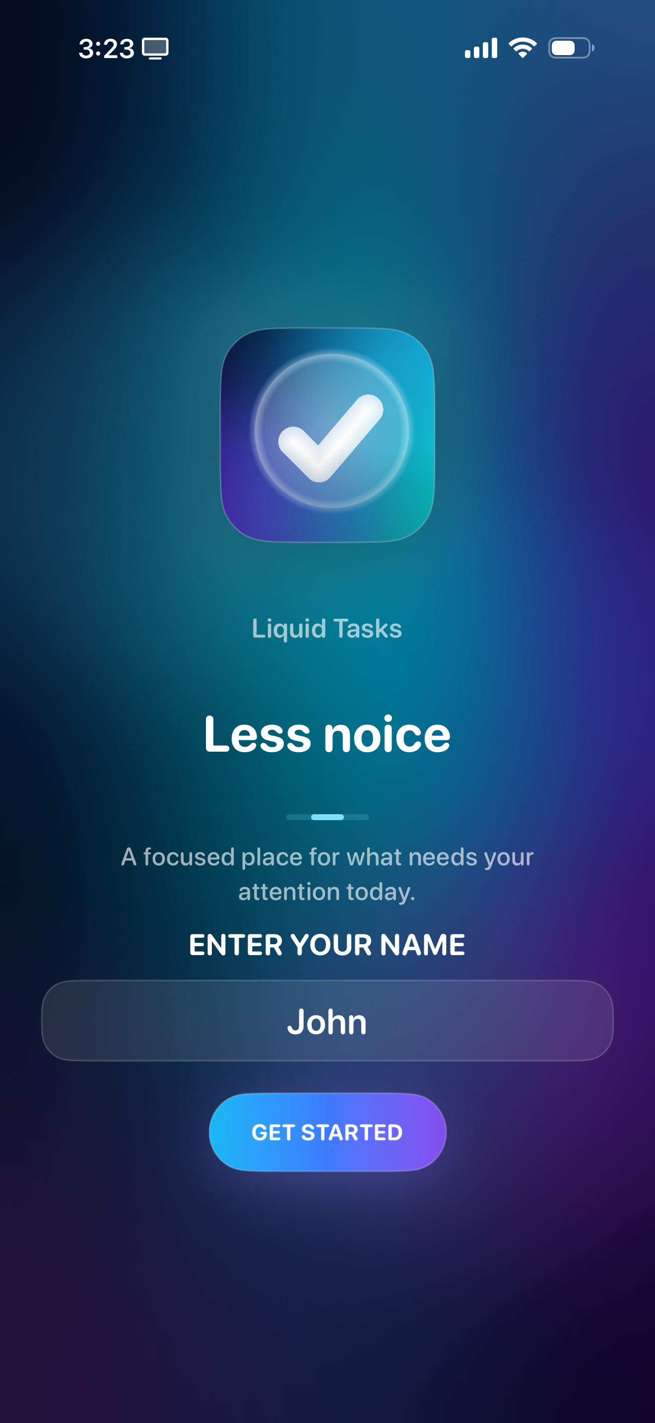 Liquid Tasks onboarding — Less noice